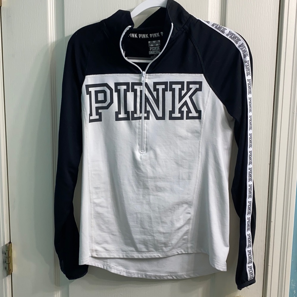 PINK quarter zip sweatshirt with zipper pouch